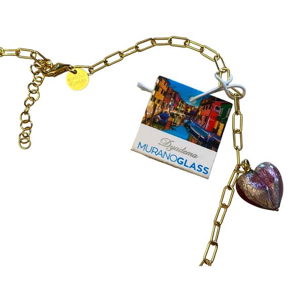 NEW Venetian Murano Glass HEARTS NECKLACE Silver Foil Dyadema Made In Italy NWT - Picture 4 of 9
